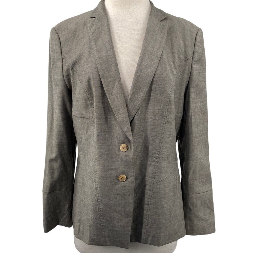 Hugo Boss Virgin Wool Blend Blazer Jacket Tailored Button Front Gray Womens 46